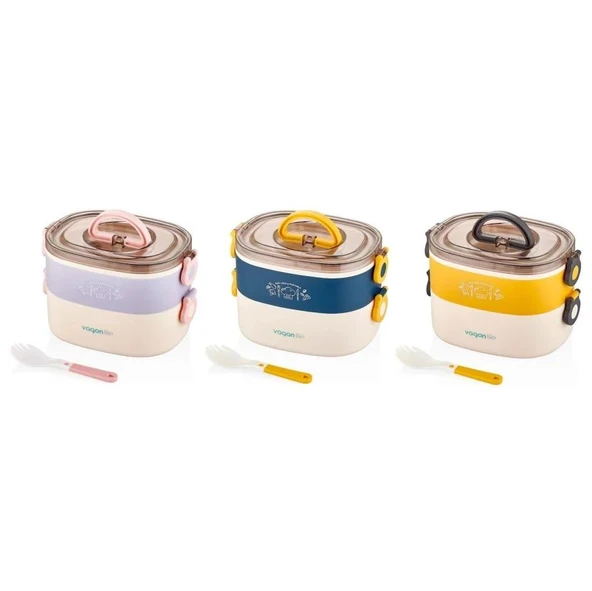 Vagonlife Beslenme Kutusu Lunch Box 1200 ML 3 Bölmeli Paslanmaz Çelik (Karışık Renk 1 Adet) ürün görseli 1