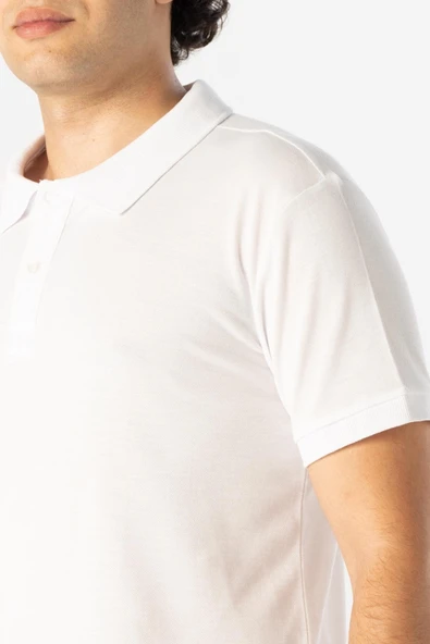 Polo Yaka Regular Kalıp Armürlü Tişört - Resim 3