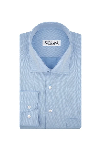Gm2025000190 Klasik Yaka Regular Fit Armürlü Mavi Erkek Gömlek ürün görseli 1