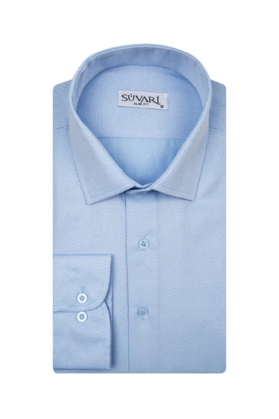 Classics Slim Fit Dar Kalıp Özel Armürlü Cepsiz Gömlek ürün görseli 1
