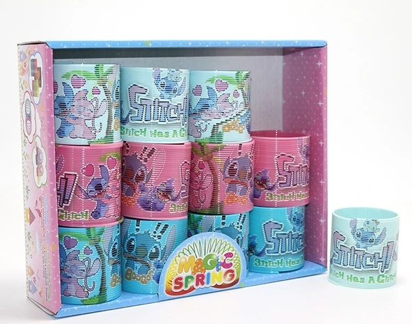 Stitch Baskılı Magic Spring Stres Yayı - Standlı Pembe Ve Mavi Renk 12'li Seti Alk3986 ürün görseli 1