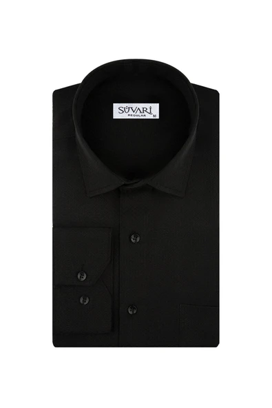 Gm2025000183 Klasik Yaka Regular Fit Armürlü Siyah Erkek Gömlek ürün görseli 1