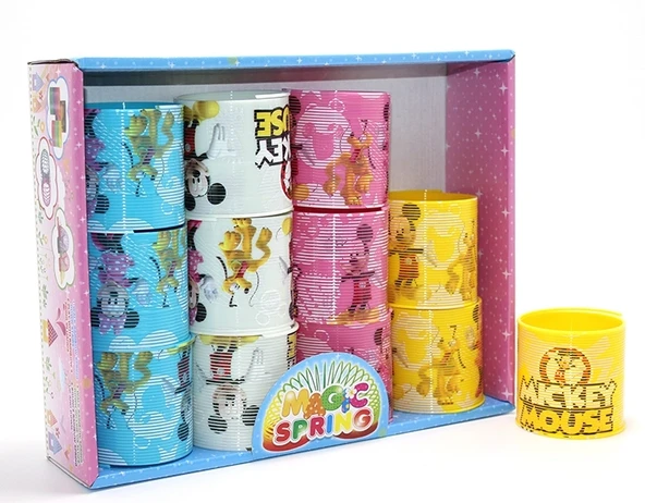 Mickey Mouse Ve Minnie Baskılı Magic Spring Stres Yayı - Standlı Karışık Renk 12'li Seti Alk3985 ürün görseli 1