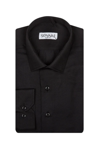 Classics Slim Fit Dar Kalıp Özel Armürlü Cepsiz Gömlek ürün görseli 1