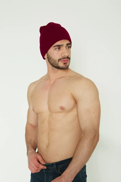 Unisex Bordo Katlamalı Bere - Resim 6