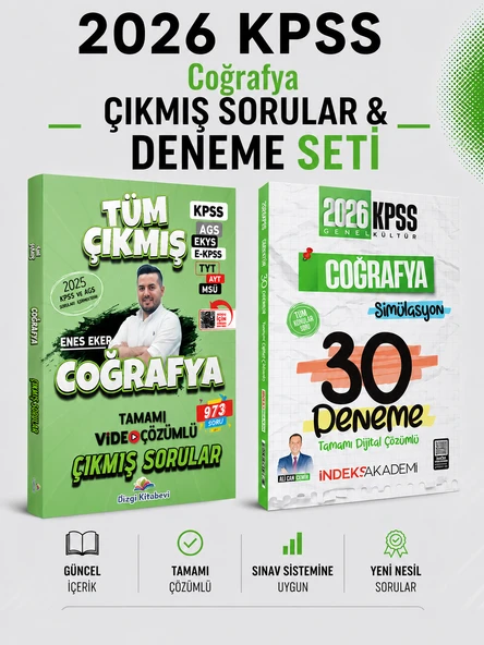 Dizgi Kitap 2026 KPSS Coğrafya Çıkmış Sorular & KPSS Coğrafya 30 Deneme İndeks Akademi Seti ürün görseli 1