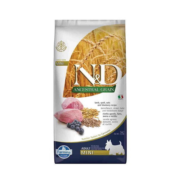 N&D Düşük Tahıllı Kuzu Etli Yaban Mersinli Küçük Irk Yetişkin Köpek Maması 7 kg ürün görseli 1