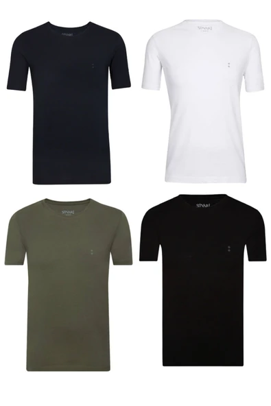 Siyah-Lacivert-Beyaz-Haki Classics Basic Fit Pamuk Yuvarlak Yaka 4lü Tshirt Paketi ürün görseli 1