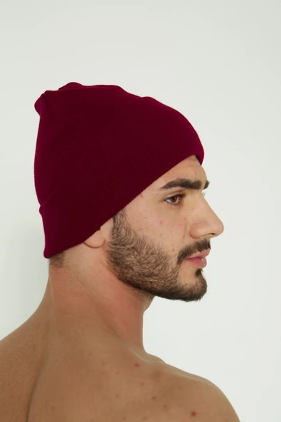 Unisex Bordo Katlamalı Bere - Resim 3