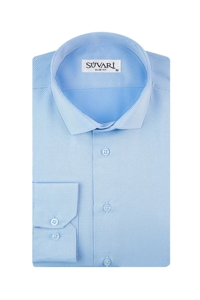 Slim Fit Armür Desenli Soluk Mavi Erkek Gömlek ürün görseli 1