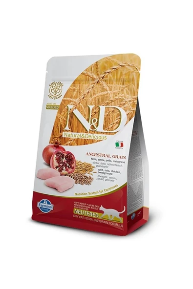N&D ANCESTRAL GRAİN CAT CHİCKEN, SPELT, OATS&POMEGRANATE NEUTERED ADULT 1,5KG ürün görseli 1