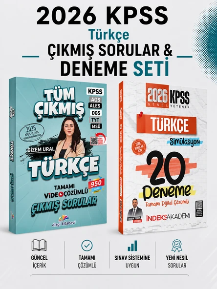 Dizgi Kitap 2026 KPSS Türkçe Çıkmış Sorular & KPSS Türkçe 20 Deneme İndeks Akademi Seti ürün görseli 1