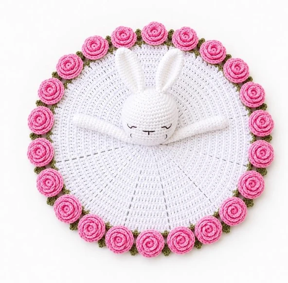 Luna Tavşan Pembe Gül Bahçesi Uyku Arkadaşı Amigurumi Organik Oyuncak ürün görseli 1