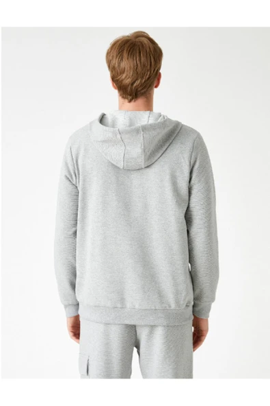 Önü Fermuarlı Sweatshirt Kapşonlu - Resim 6