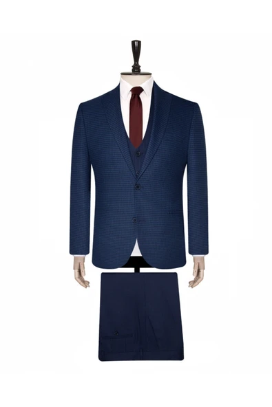 Yelekli Lacivert Slim Fit Takım Elbise ürün görseli 1