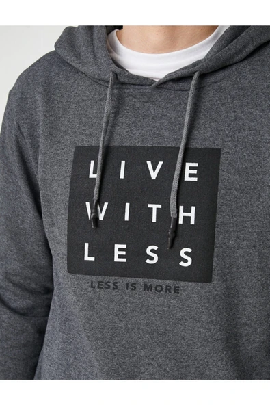 Baskılı Kapşonlu Sweatshirt - Resim 5