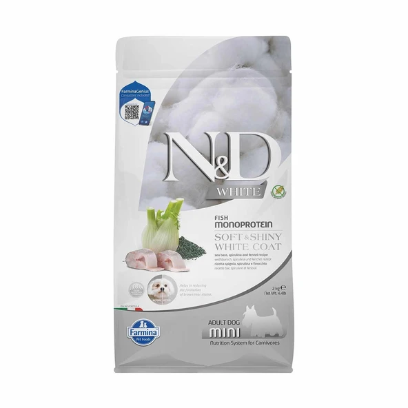 N&D White Mono Protein Balıklı Beyaz Renkli Küçük Irk Yetişkin Köpek Maması 2 kg ürün görseli 1