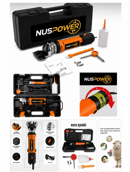 NUSPOWER PLUS 200W Elektrikli Metal Şanzımanlı Çelik Bıçaklı Profesyonel Koyun Keçi Kırkma Makinesi ürün görseli 1