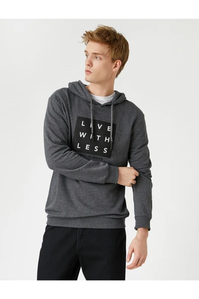 Baskılı Kapşonlu Sweatshirt - Resim 7