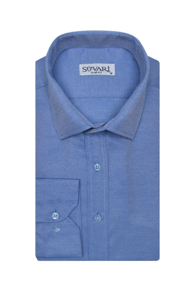 Slim Fit Armür Desenli Erkek Gömlek ürün görseli 1