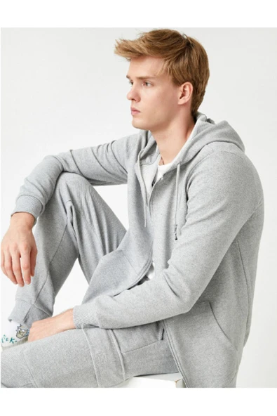 Önü Fermuarlı Sweatshirt Kapşonlu - Resim 2