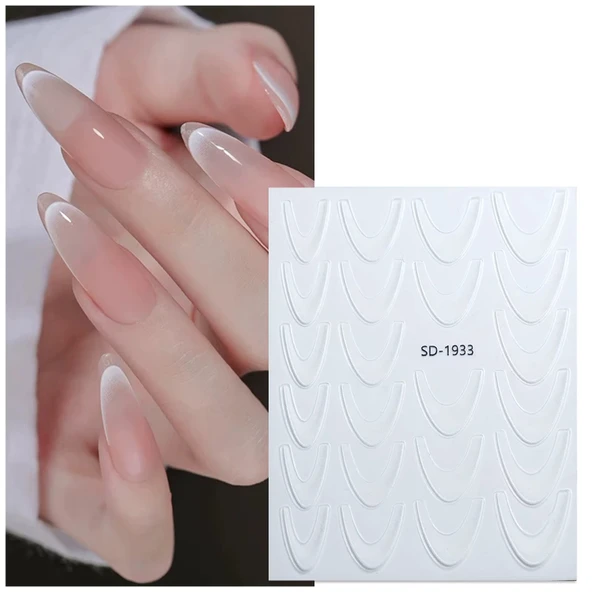Ombre Efekt French Tırnak Sticker Beyaz Nail Art SD-1933 ürün görseli 1