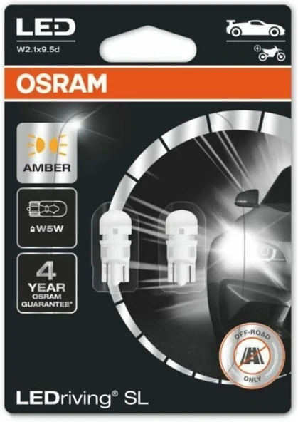 Osram W5w T10 Turuncu(Amber) Dipsiz Tavan Park Plaka Led Ampülü 4 Yıl Garantili  2 li ürün görseli 1