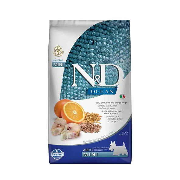 N&D Ocean Düşük Tahıllı Balık Portakal Mini Yetişkin Köpek Maması 2,5 kg ürün görseli 1