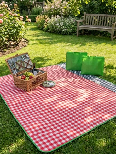 Mucit Home Kareli Piknik Örtüsü Çantalı Soğuk Engelleme Alüminyum Mat Su Geçirmez Soğutma Pedi ürün görseli 1