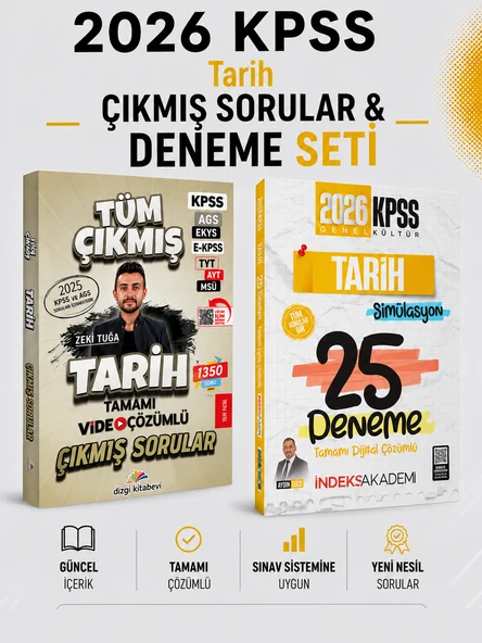 Dizgi Kitap 2026 KPSS Tarih Çıkmış Sorular & KPSS Tarih 25 Deneme İndeks Akademi Seti ürün görseli 1