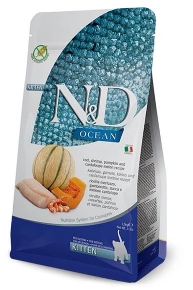 N&D OCEAN CAT COD, SHRİMP, PUMPKİN&CANTALOUPE MELON KİTTEN 1,5KG ürün görseli 1
