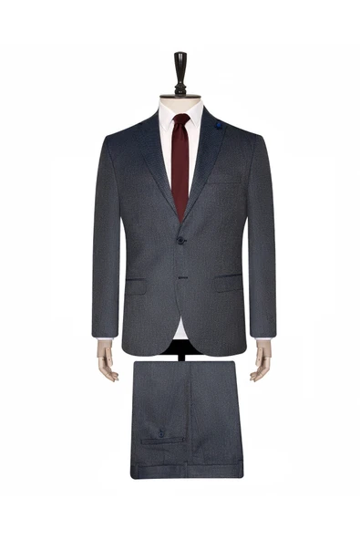 Desenli Lacivert Slim Fit Takım Elbise ürün görseli 1