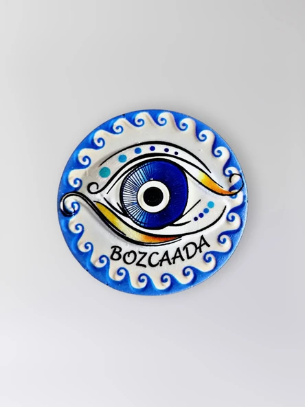 BOZCAADA Temalı Polyester Kabartmalı Nazar Magnet  Çap: 7 cm – Dekoratif Hediyelik Buzdolabı Süsü  (kod:1208) ürün görseli 1