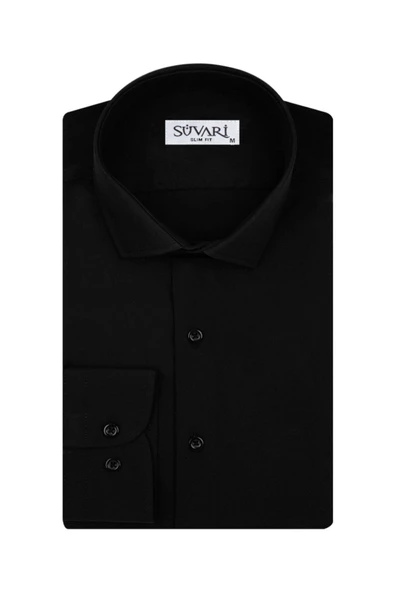 Slim Fit Siyah Erkek Gömlek ürün görseli 1