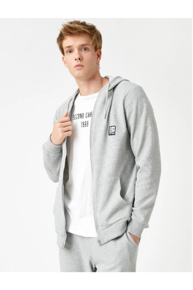 Önü Fermuarlı Sweatshirt Kapşonlu - Resim 4