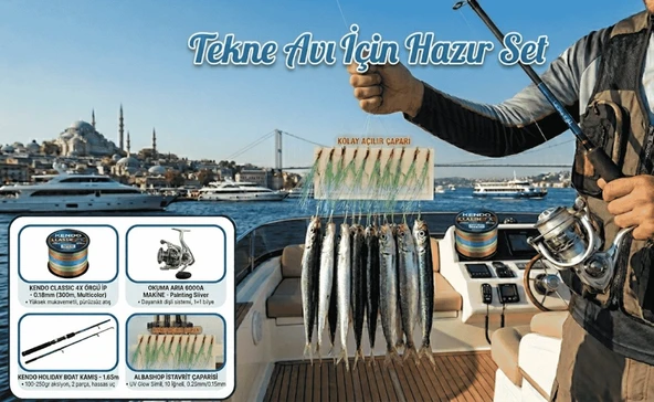 Okuma Aria 6000A -Kendo Holiday165cm kamış ve Classic 4x Örgü İp 0.18mm -Çapari (UV Glow Siml ürün görseli 1