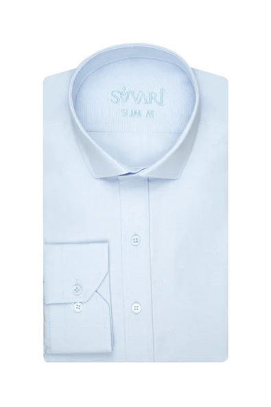 Slim Fit Düz Buz Mavi Erkek Gömlek ürün görseli 1