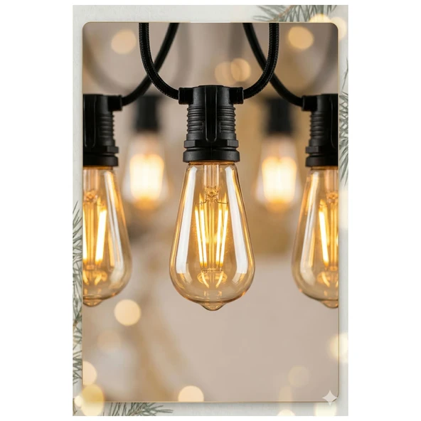 5 Metre Sabit Yanan Modlu 10 Ampul Parti Organizasyon Iç & Dış Mekan 2700K LED Aydınlatma Uzatma Fişli ürün görseli 1