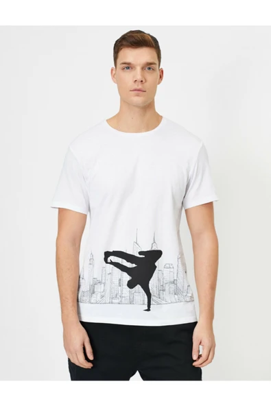 Erkek Beyaz Baskili T-Shirt 0YAM14518OK ürün görseli 1