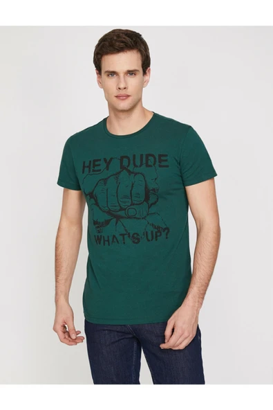 Erkek Yeşil Bisiklet Yaka Kısa Kollu T-Shirt 9YAM11139CK ürün görseli 1