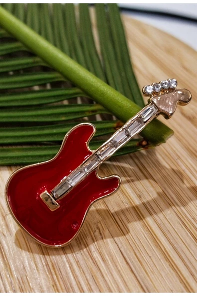 Monalisa Home  Kırmızı Gitar Figürlü Broş ürün görseli 1