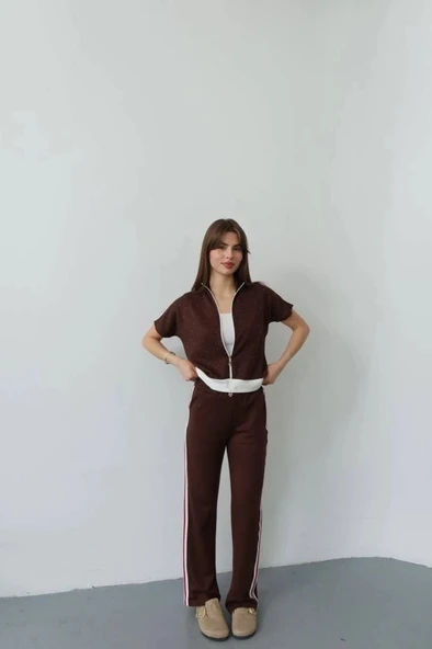 Kadın Fermuarlı Taş Ve şerit Detaylı Ikili Takım ürün görseli 1