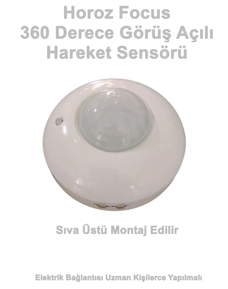 HOROZ Focus 360 Derece Görüş Açılı Sıva Üstü Hareket Sensörü 1000w IP44 ürün görseli 1