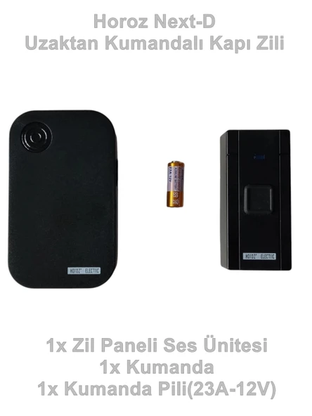 HOROZ Next-D SİYAH Uzaktan Kumandalı Melodili Pilli Kapı Zili 4.5v Dc IP-20 (3xAAA Pil Açık Alan 100Mt) ürün görseli 1