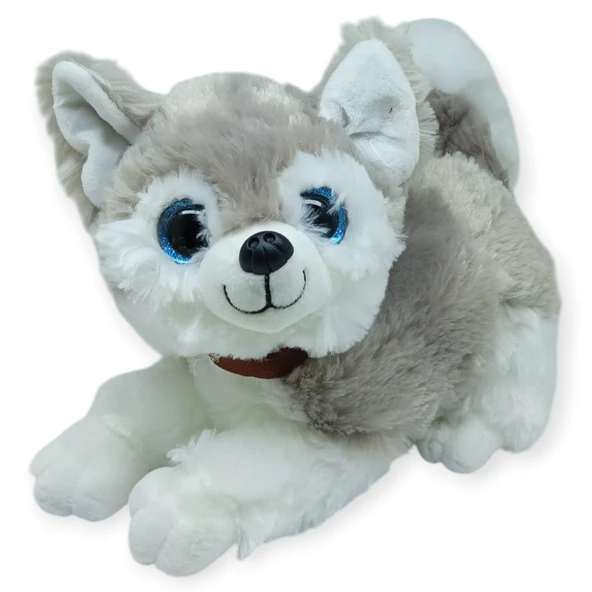 Sesli Peluş Yatan Köpek 25 cm - Gri - 1 ADET ürün görseli 1