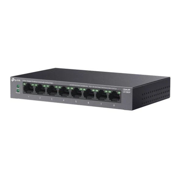 TP-Link LS108GP 8 Port 10/100/1000 Mbps Gigabit PoE  Switch ürün görseli 1
