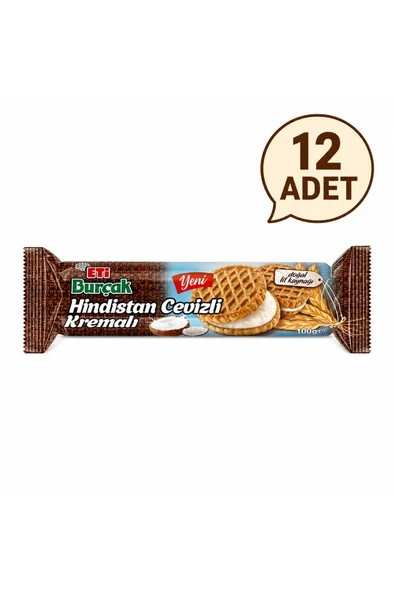 Burçak Hindistan Cevizli Kremalı Yulaflı Bisküvi 100 g x 12 Adet ürün görseli 1