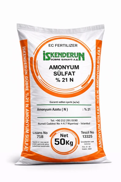 İSKENDERUN GÜBRE Amonyum Sülfat %21 Azot %24 Kükürt %100 Suda Çözünen Kristal Gübre 25 kg ürün görseli 1