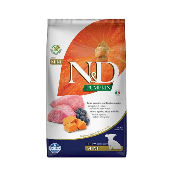 N&D Pumpkin Tahılsız Bal Kabaklı Kuzu Etli Yaban Mersinli Küçük Irk Yavru Köpek Maması 2,5 kg ürün görseli 1