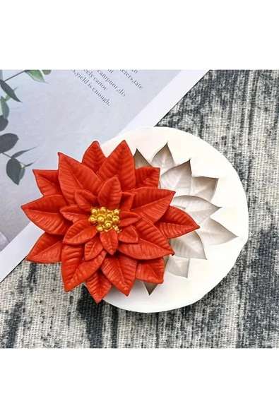 HogART Design Noel Kırmızı Çiçek Mum Sabun Silikon Kalıp ürün görseli 1